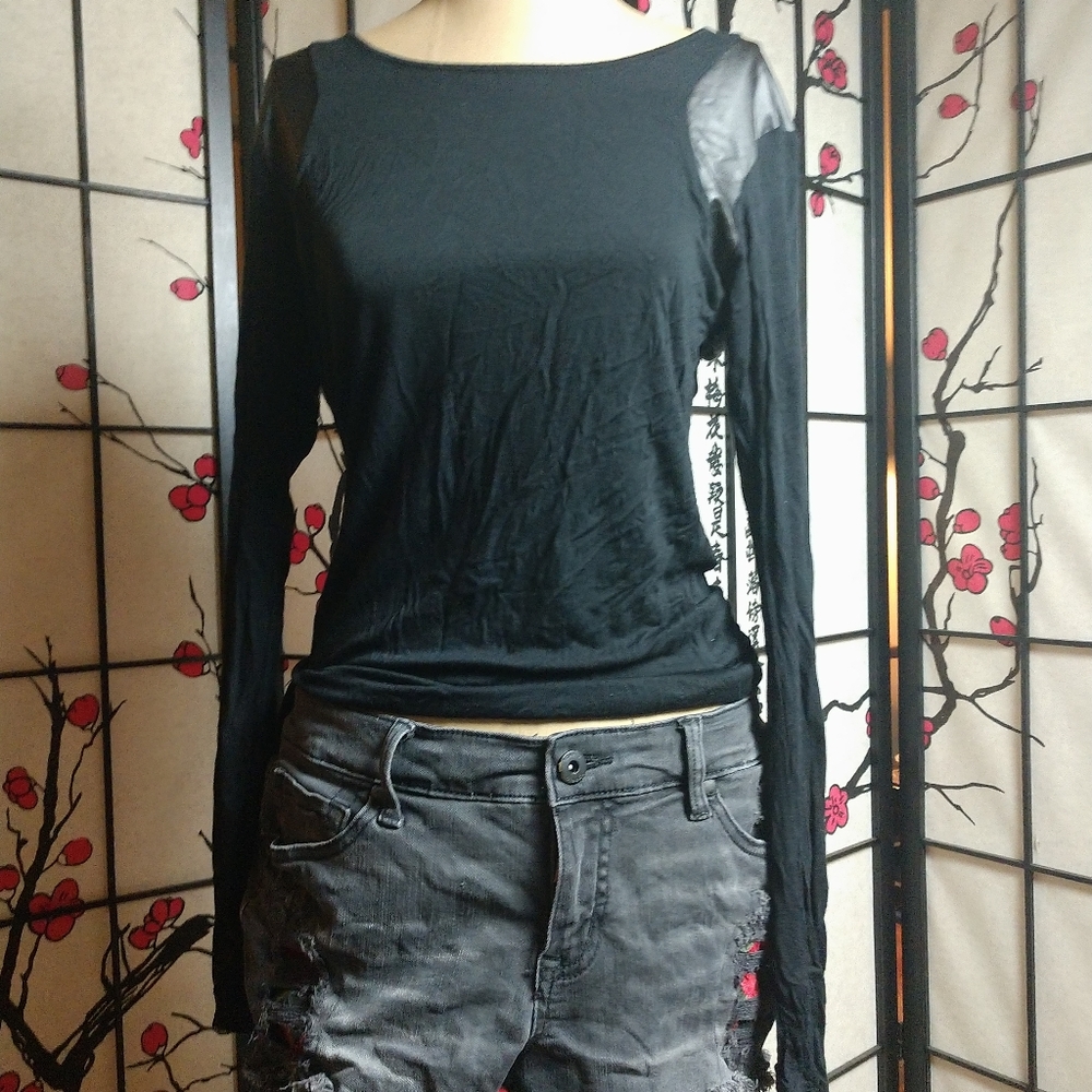 Nicki Minaj pleather shoulder long sleeve top L
